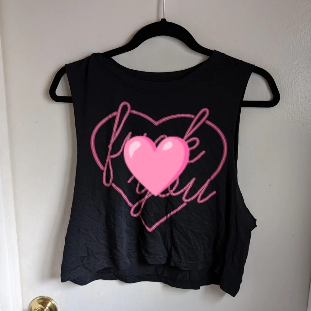 Feather Hearts F You Heart Cropped Tank Size M